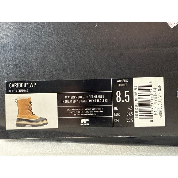 Sorel Caribou Winter Snow Boots Womens 8.5 Waterproof Leather Insulated Tan Buff - Picture 11 of 11
